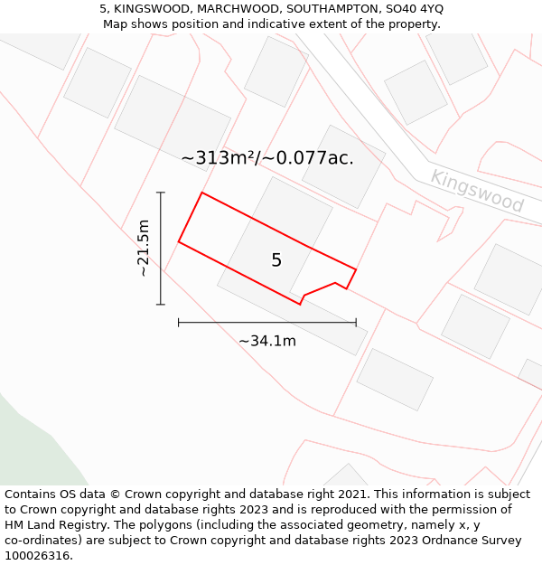 5, KINGSWOOD, MARCHWOOD, SOUTHAMPTON, SO40 4YQ: Plot and title map