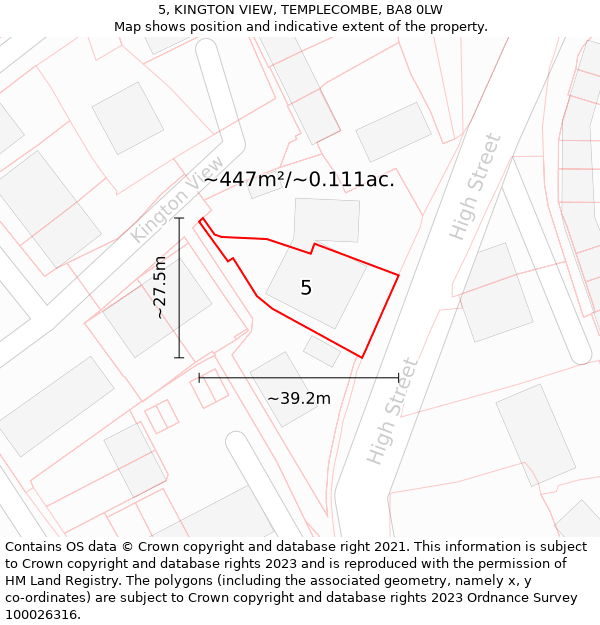 5, KINGTON VIEW, TEMPLECOMBE, BA8 0LW: Plot and title map