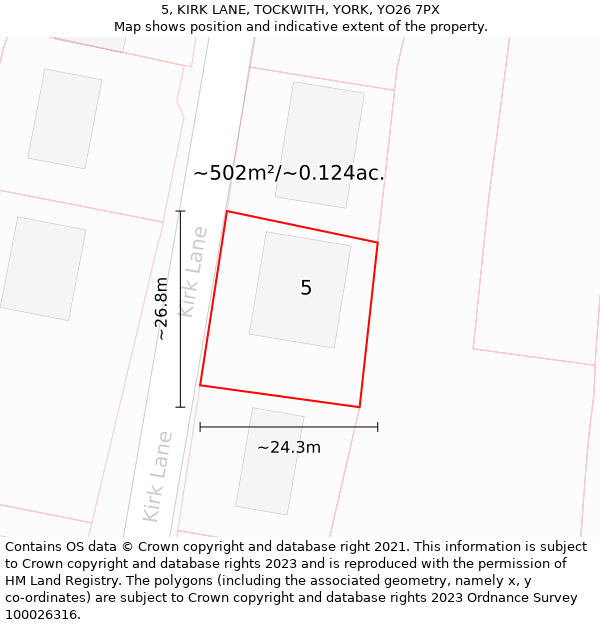 5, KIRK LANE, TOCKWITH, YORK, YO26 7PX: Plot and title map