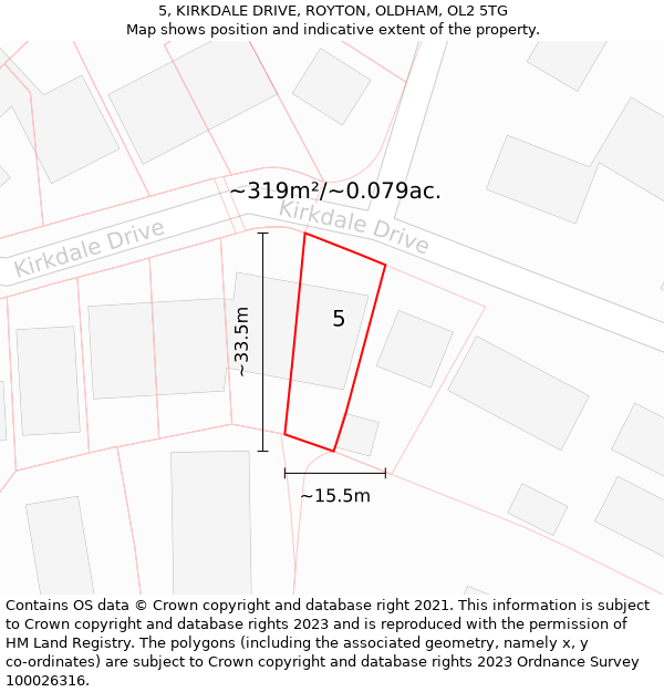 5, KIRKDALE DRIVE, ROYTON, OLDHAM, OL2 5TG: Plot and title map