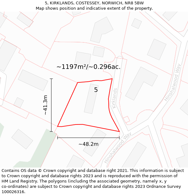 5, KIRKLANDS, COSTESSEY, NORWICH, NR8 5BW: Plot and title map