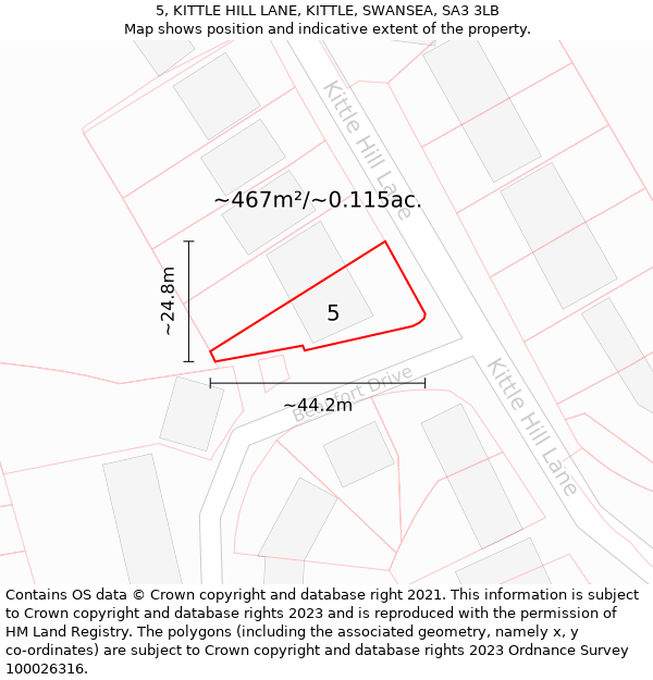 5, KITTLE HILL LANE, KITTLE, SWANSEA, SA3 3LB: Plot and title map