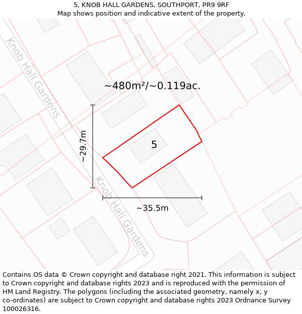 5, KNOB HALL GARDENS, SOUTHPORT, PR9 9RF: Plot and title map