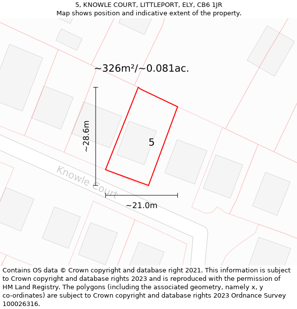 5, KNOWLE COURT, LITTLEPORT, ELY, CB6 1JR: Plot and title map