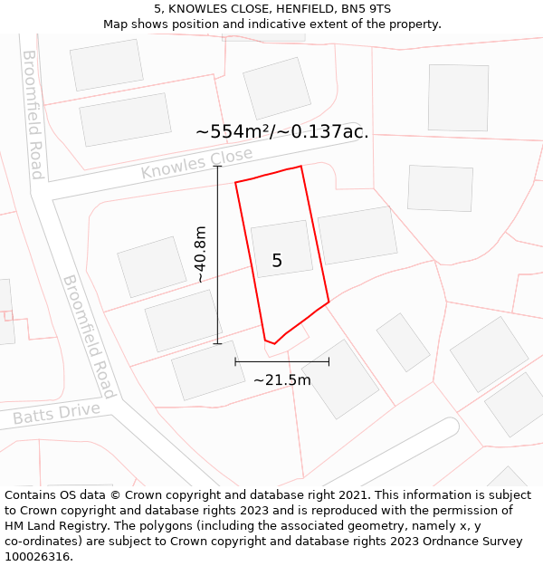 5, KNOWLES CLOSE, HENFIELD, BN5 9TS: Plot and title map