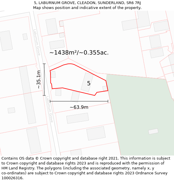 5, LABURNUM GROVE, CLEADON, SUNDERLAND, SR6 7RJ: Plot and title map