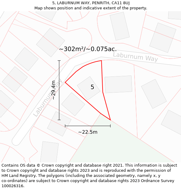 5, LABURNUM WAY, PENRITH, CA11 8UJ: Plot and title map