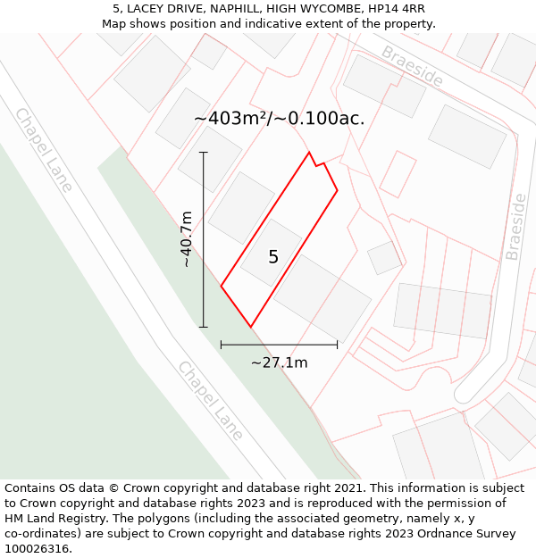 5, LACEY DRIVE, NAPHILL, HIGH WYCOMBE, HP14 4RR: Plot and title map