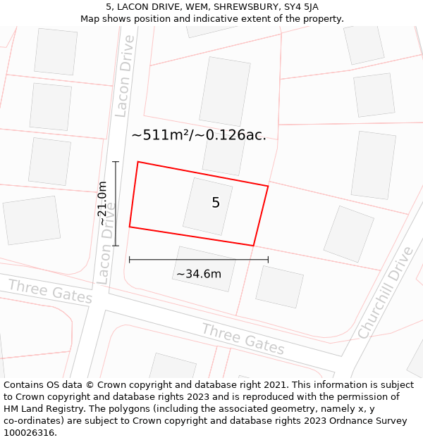 5, LACON DRIVE, WEM, SHREWSBURY, SY4 5JA: Plot and title map