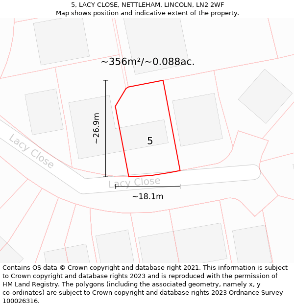 5, LACY CLOSE, NETTLEHAM, LINCOLN, LN2 2WF: Plot and title map