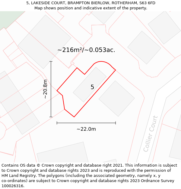 5, LAKESIDE COURT, BRAMPTON BIERLOW, ROTHERHAM, S63 6FD: Plot and title map