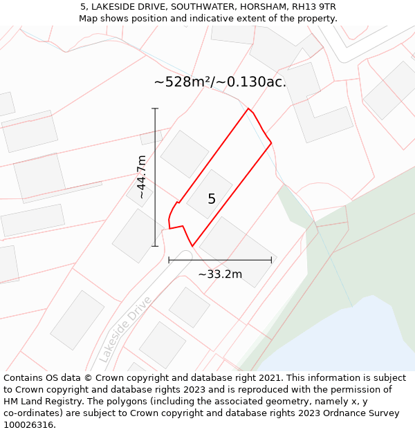 5, LAKESIDE DRIVE, SOUTHWATER, HORSHAM, RH13 9TR: Plot and title map