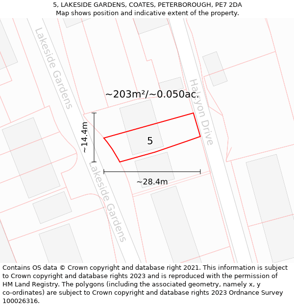 5, LAKESIDE GARDENS, COATES, PETERBOROUGH, PE7 2DA: Plot and title map