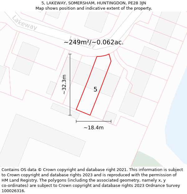 5, LAKEWAY, SOMERSHAM, HUNTINGDON, PE28 3JN: Plot and title map