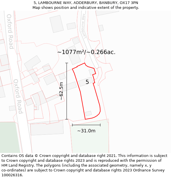 5, LAMBOURNE WAY, ADDERBURY, BANBURY, OX17 3PN: Plot and title map