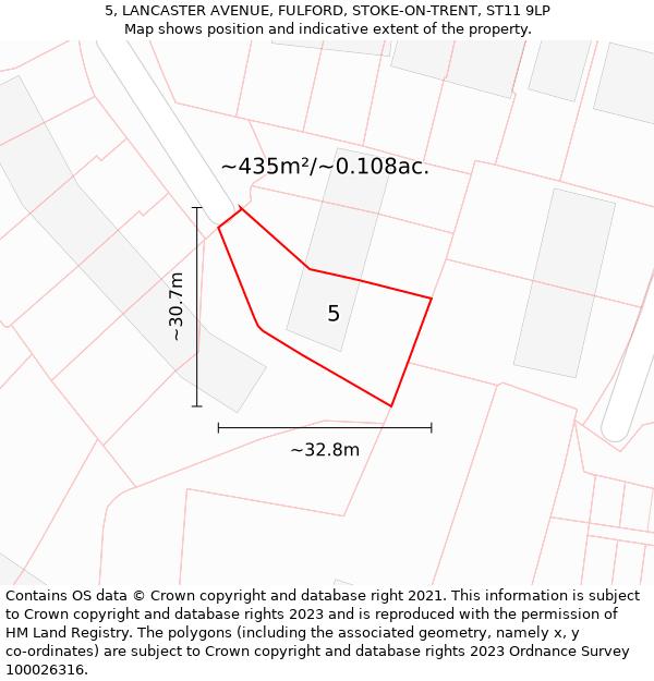 5, LANCASTER AVENUE, FULFORD, STOKE-ON-TRENT, ST11 9LP: Plot and title map