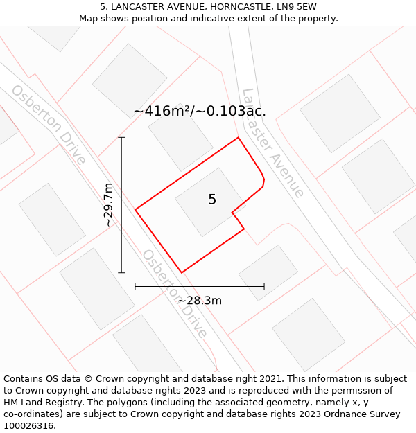 5, LANCASTER AVENUE, HORNCASTLE, LN9 5EW: Plot and title map