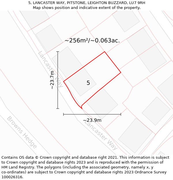 5, LANCASTER WAY, PITSTONE, LEIGHTON BUZZARD, LU7 9RH: Plot and title map