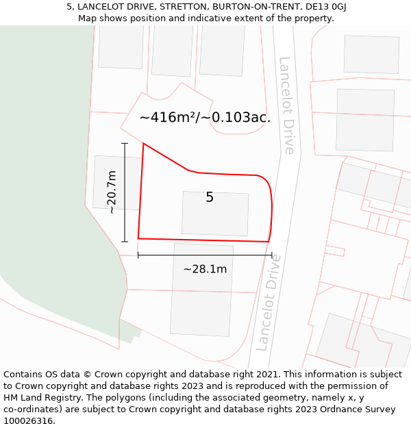 5, LANCELOT DRIVE, STRETTON, BURTON-ON-TRENT, DE13 0GJ: Plot and title map