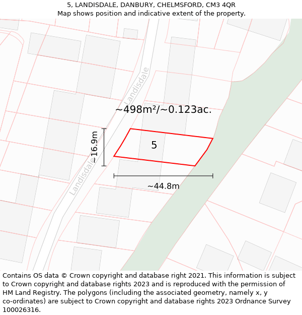 5, LANDISDALE, DANBURY, CHELMSFORD, CM3 4QR: Plot and title map