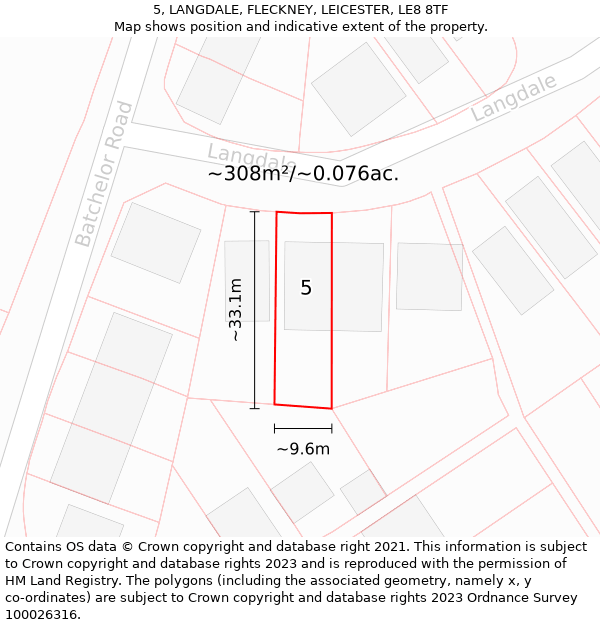 5, LANGDALE, FLECKNEY, LEICESTER, LE8 8TF: Plot and title map