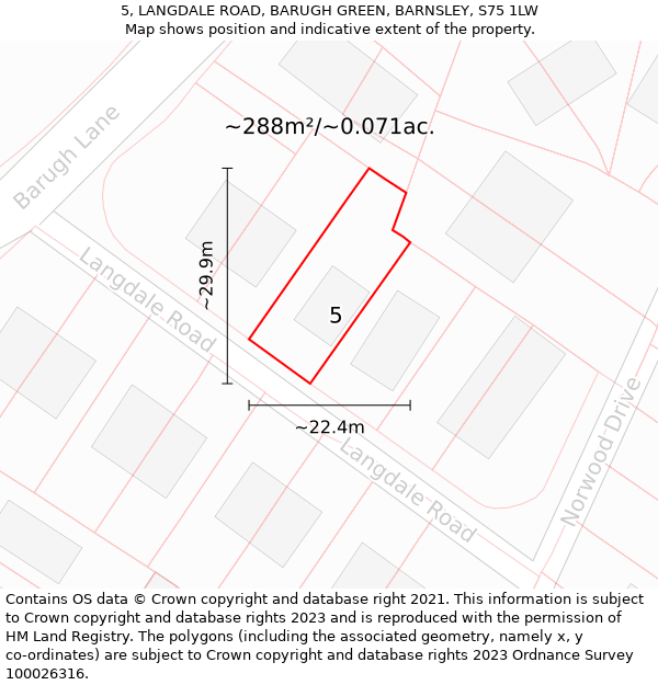 5, LANGDALE ROAD, BARUGH GREEN, BARNSLEY, S75 1LW: Plot and title map