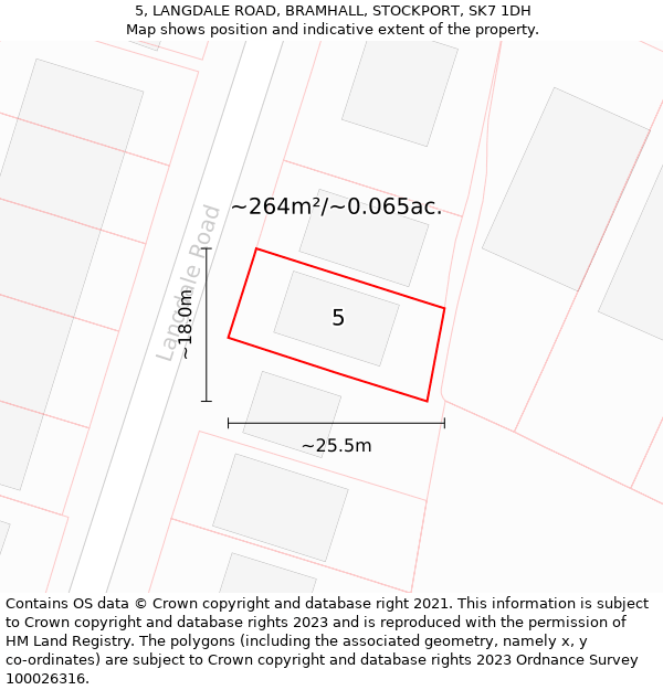 5, LANGDALE ROAD, BRAMHALL, STOCKPORT, SK7 1DH: Plot and title map