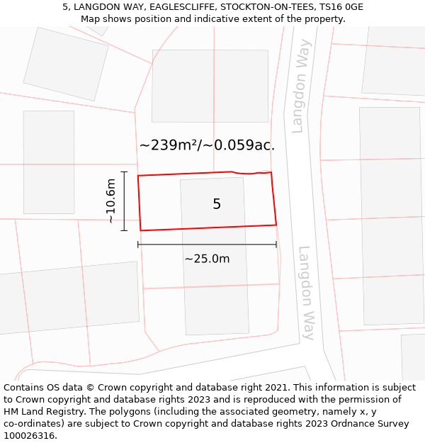 5, LANGDON WAY, EAGLESCLIFFE, STOCKTON-ON-TEES, TS16 0GE: Plot and title map