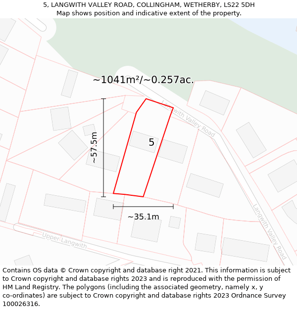 5, LANGWITH VALLEY ROAD, COLLINGHAM, WETHERBY, LS22 5DH: Plot and title map