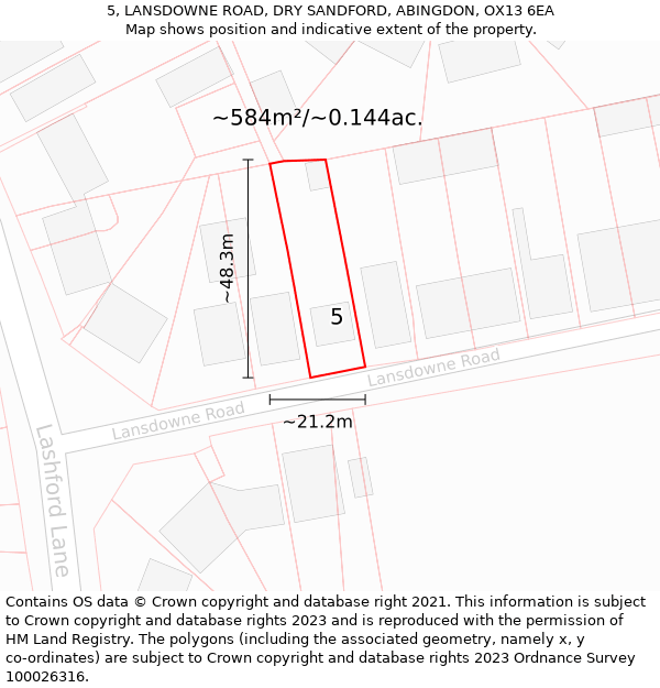 5, LANSDOWNE ROAD, DRY SANDFORD, ABINGDON, OX13 6EA: Plot and title map