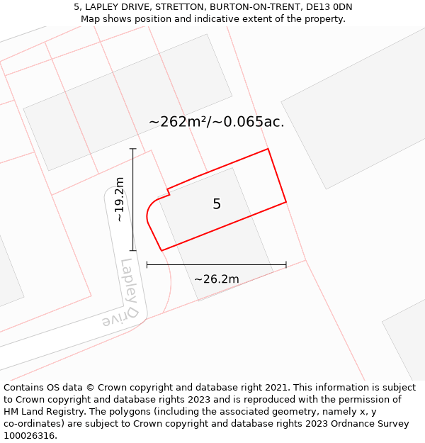 5, LAPLEY DRIVE, STRETTON, BURTON-ON-TRENT, DE13 0DN: Plot and title map