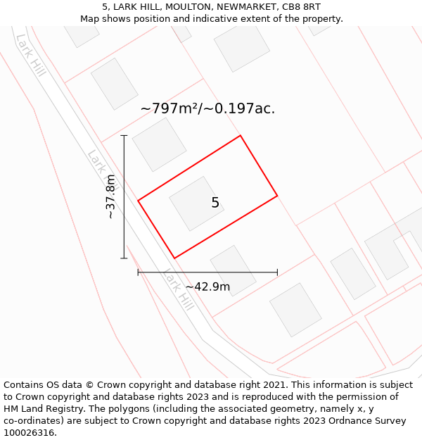 5, LARK HILL, MOULTON, NEWMARKET, CB8 8RT: Plot and title map