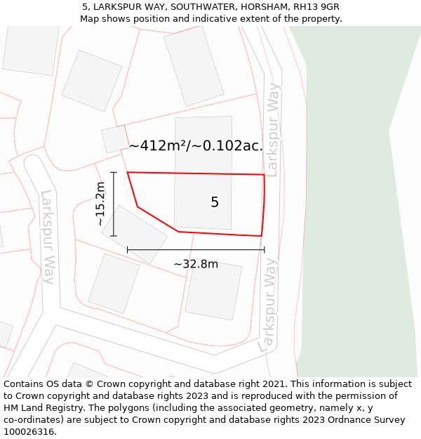 5, LARKSPUR WAY, SOUTHWATER, HORSHAM, RH13 9GR: Plot and title map