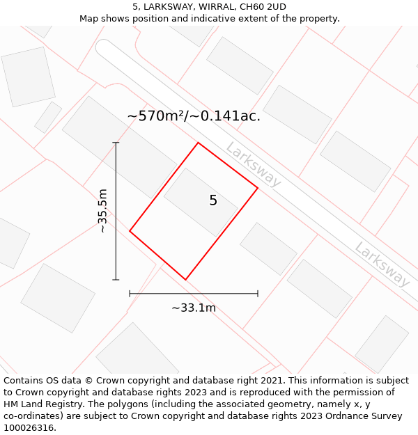 5, LARKSWAY, WIRRAL, CH60 2UD: Plot and title map