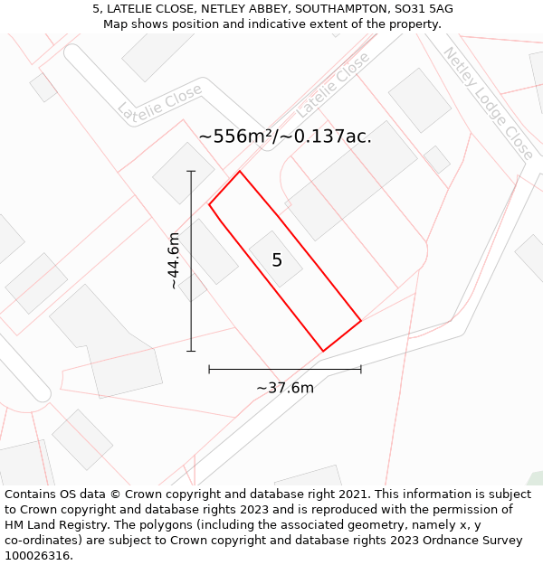 5, LATELIE CLOSE, NETLEY ABBEY, SOUTHAMPTON, SO31 5AG: Plot and title map