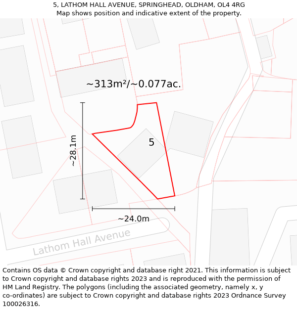 5, LATHOM HALL AVENUE, SPRINGHEAD, OLDHAM, OL4 4RG: Plot and title map