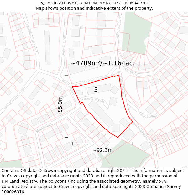 5, LAUREATE WAY, DENTON, MANCHESTER, M34 7NH: Plot and title map