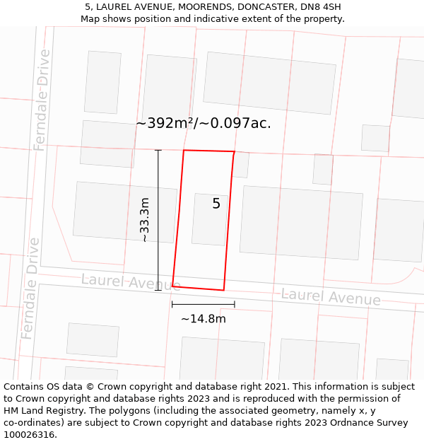 5, LAUREL AVENUE, MOORENDS, DONCASTER, DN8 4SH: Plot and title map