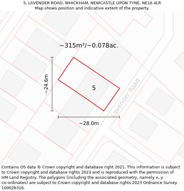 5, LAVENDER ROAD, WHICKHAM, NEWCASTLE UPON TYNE, NE16 4LR: Plot and title map