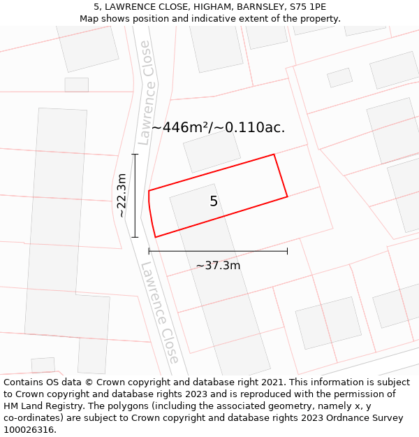 5, LAWRENCE CLOSE, HIGHAM, BARNSLEY, S75 1PE: Plot and title map