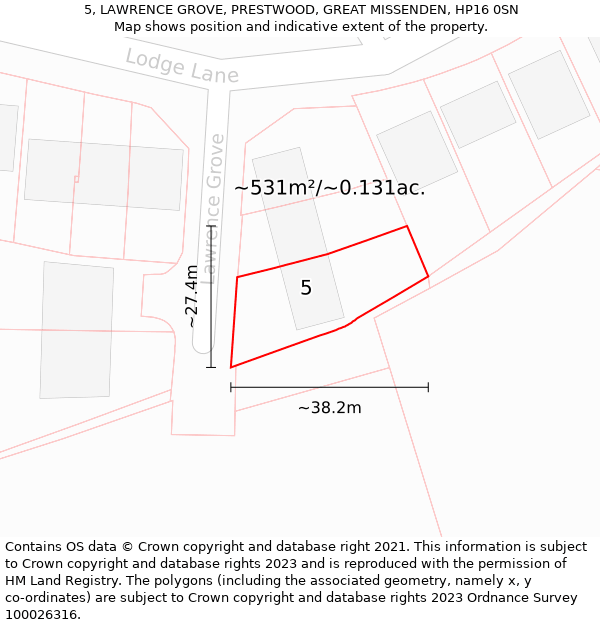 5, LAWRENCE GROVE, PRESTWOOD, GREAT MISSENDEN, HP16 0SN: Plot and title map