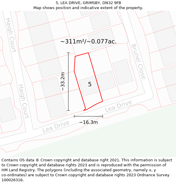 5, LEA DRIVE, GRIMSBY, DN32 9FB: Plot and title map