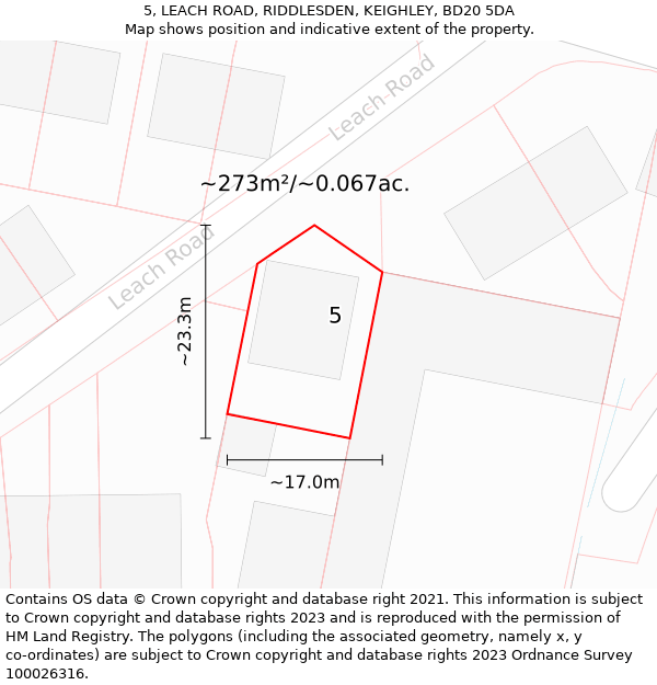 5, LEACH ROAD, RIDDLESDEN, KEIGHLEY, BD20 5DA: Plot and title map