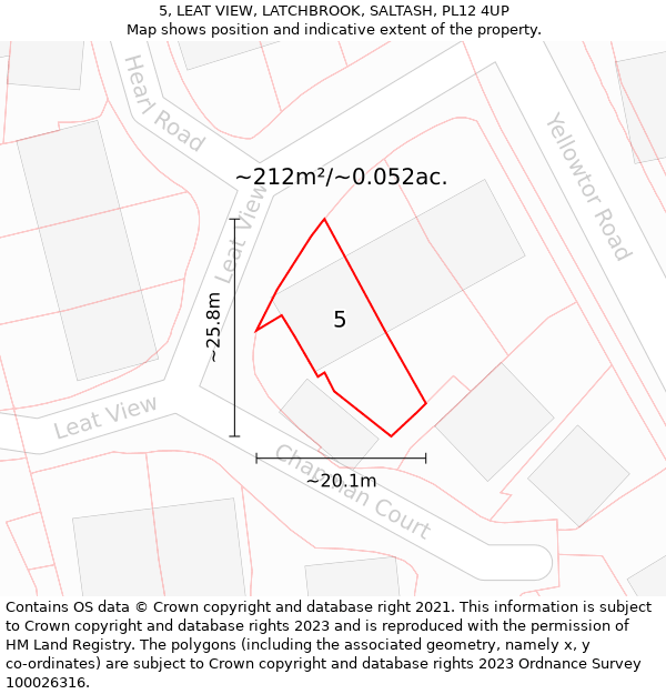 5, LEAT VIEW, LATCHBROOK, SALTASH, PL12 4UP: Plot and title map