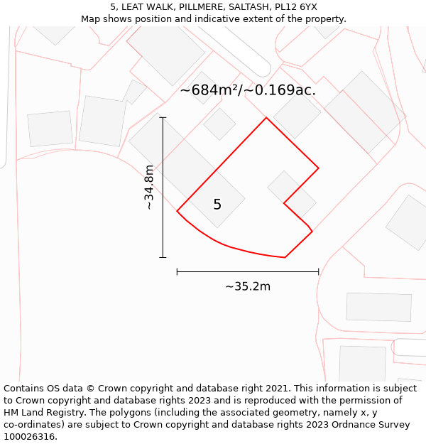 5, LEAT WALK, PILLMERE, SALTASH, PL12 6YX: Plot and title map