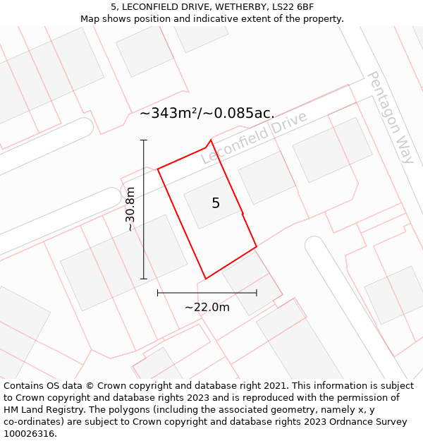 5, LECONFIELD DRIVE, WETHERBY, LS22 6BF: Plot and title map
