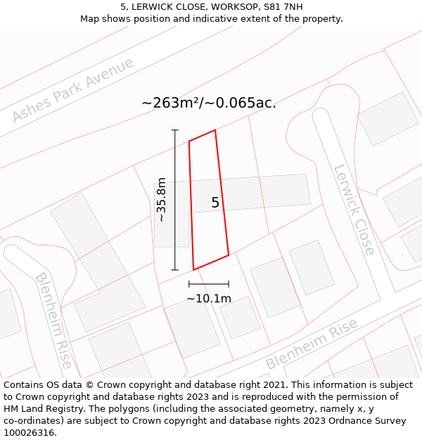 5, LERWICK CLOSE, WORKSOP, S81 7NH: Plot and title map