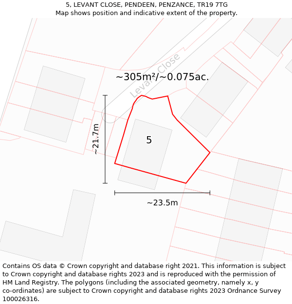 5, LEVANT CLOSE, PENDEEN, PENZANCE, TR19 7TG: Plot and title map