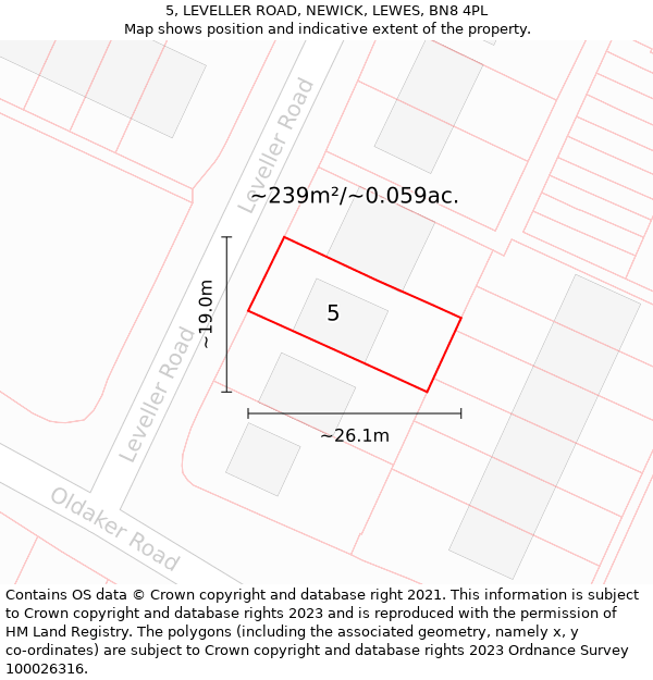 5, LEVELLER ROAD, NEWICK, LEWES, BN8 4PL: Plot and title map