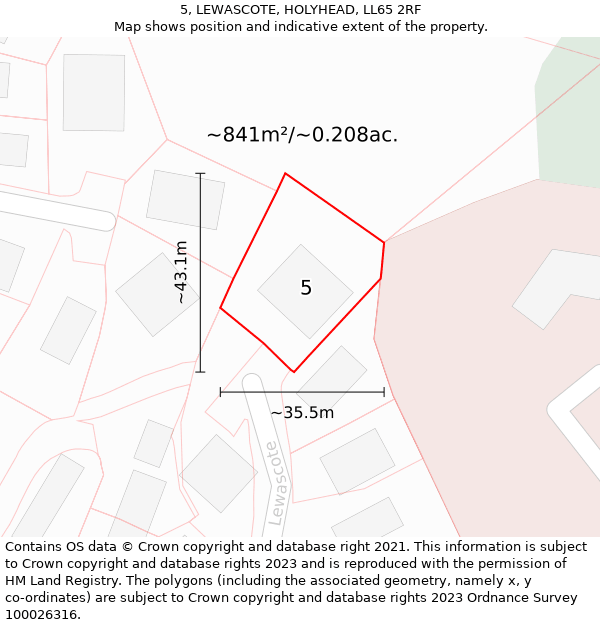 5, LEWASCOTE, HOLYHEAD, LL65 2RF: Plot and title map